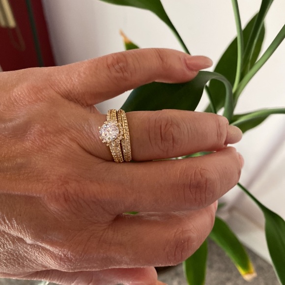 14k Solid Yellow Gold Engagement Ring Wedding Band - Picture 10 of 14